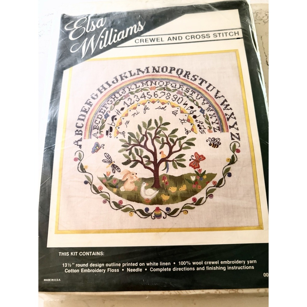 Rare Elsa Williams Crewel and Cross Stitch Sampler Kit Alphabet Nursery #00247